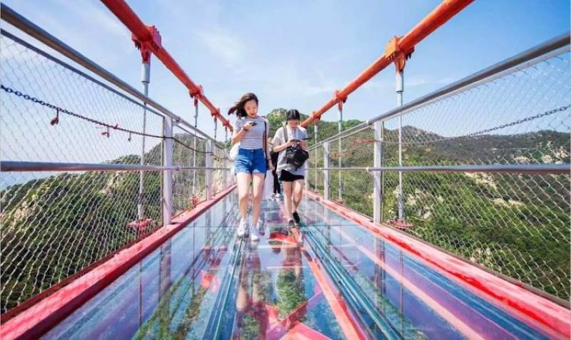 Pessenger Foot Suspension Bridge Walking On Glass Floor Slab