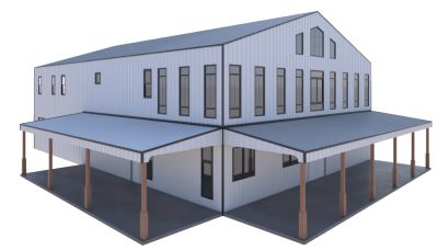 5 Beds, 3.5 Baths (3 car) residential dwelling in white with black trim 