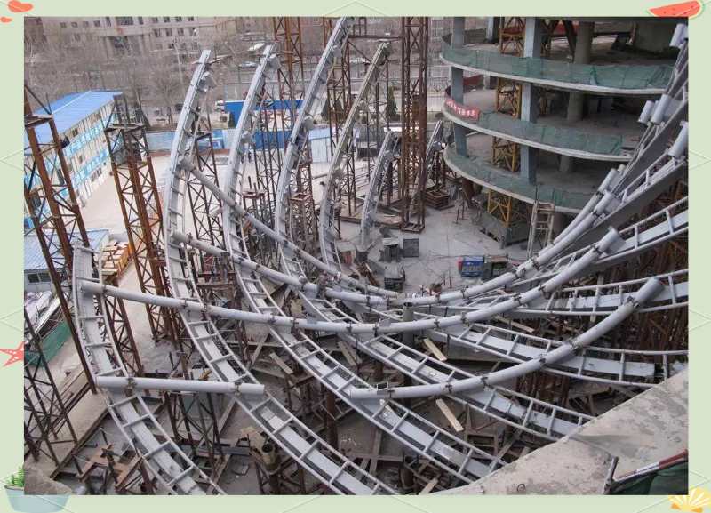 24 Complex lobby hall canopy curved steelworks twisted