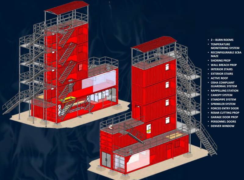 High Rise Fire Simulator Training Building Liberia | Industrial Iron Ore Mines 3D Illustration